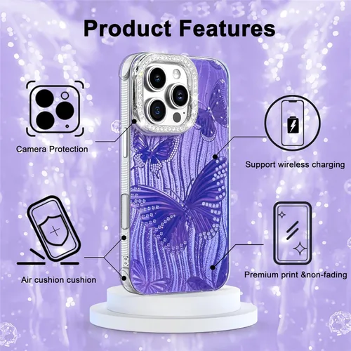 Vista 491 de I-MGAE-IN-AR - Funda diseñada para iPhone 12 y 12 Pro, diseño de mariposa plateada brillante, funda protectora de poliuretano termoplástico, suave