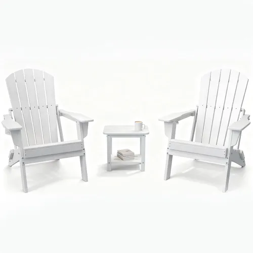 Vista 21 de Silla Adirondack plegable mejorada con portavasos para todo tipo de clima, textura de grano de madera premium, HDPE impermeable, adecuada