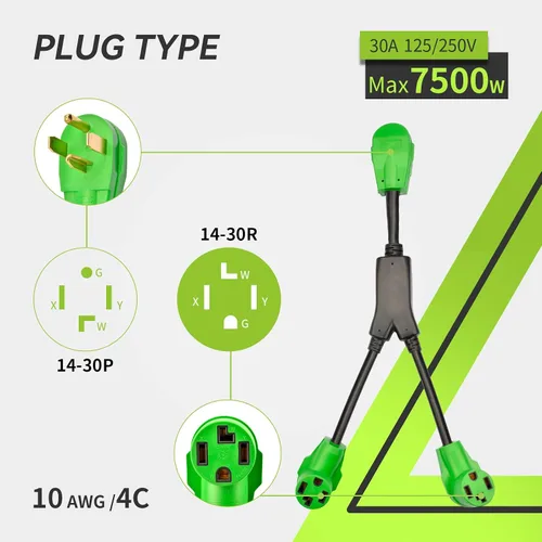 Vista 7 de RVMATE Divisor de secadora de 4 clavijas de 30 amperios, NEMA 14-30P a
