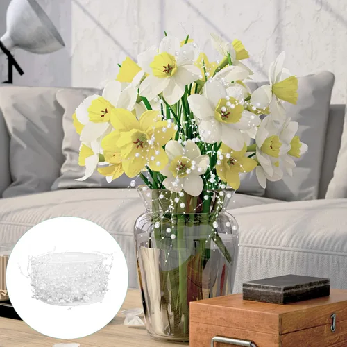 Vista 6 de FOMIYES Velas flotantes, velas flotantes, perlas artificiales, cadena de cuentas, guirnalda de flores, alambre con cuentas para decoración de bodas