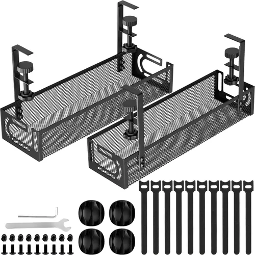 Vista 12 de Bandeja de gestión de cables para debajo del escritorio, gestión de cables debajo del escritorio sin taladro, bandeja de gestión de cables