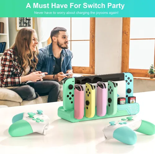 Vista 9 de Switch Controller Charging Dock - Animal Crossing & Switch OLED Model Joycons, Charges up to 6 Joycons with Game Card Storage Stand