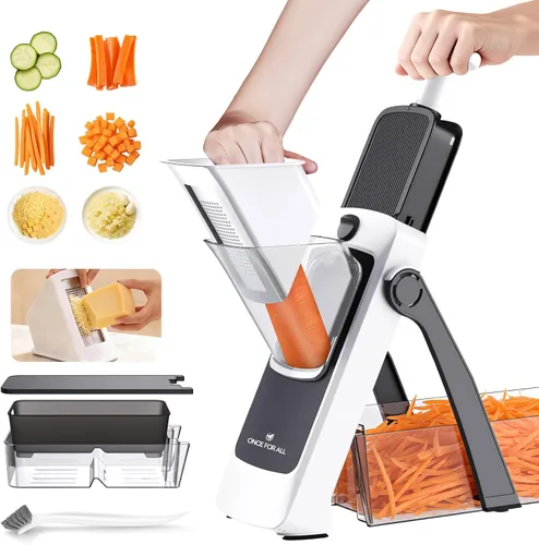 Vista 8 de ONCE FOR ALL Safe Mandoline Slicer Pro, 4ª generación, cortador de verduras de grosor ajustable para cocina, picadora de alimentos con contenedor