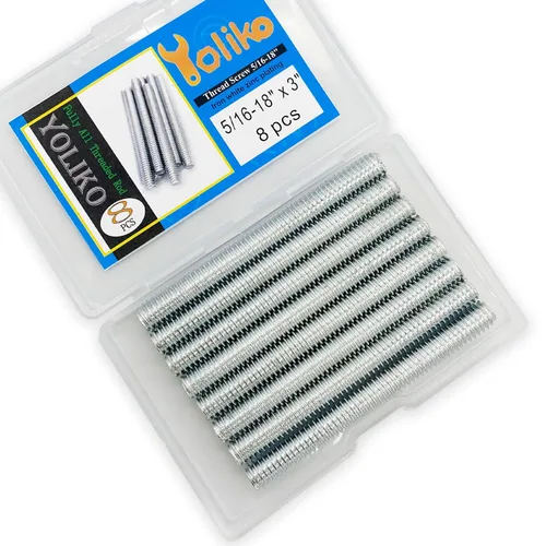 Vista 7 de 8 piezas de varilla totalmente roscada de zinc plateado de carbono de acero largo 5/16x3 para muebles, barandillas de jardín, montaje de marco