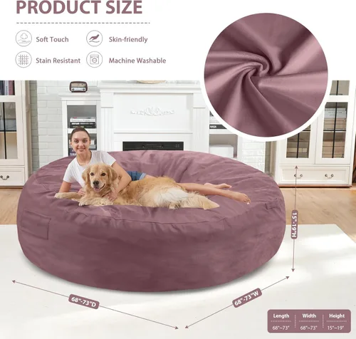 Vista 365 de Puf de 5 pies, puf grande con relleno de espuma viscoelástica, sofá puff esponjoso con funda de terciopelo holandés, puf redondo para sala de estar