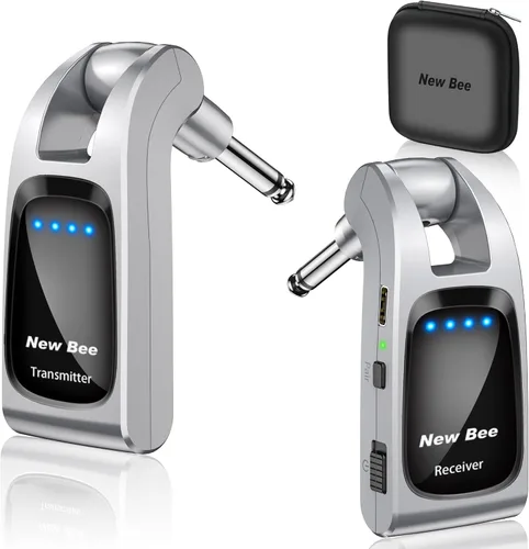 Vista 9 de Sistema de guitarra inalámbrica de 2.4 GHz con 6 canales de audio recargable, transmisor inalámbrico de guitarra receptor para instrumentos