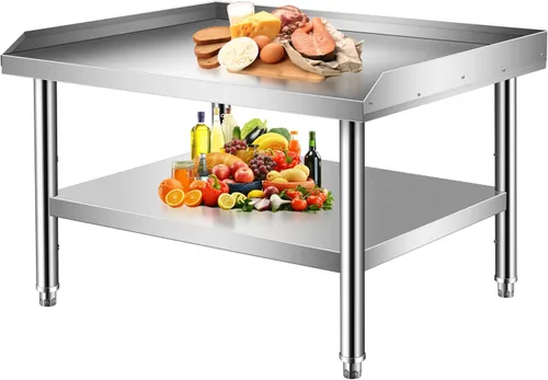 Soporte para parrilla de 30 x 36 x 24 pulgadas, mesa de acero inoxidable con estante inferior de almacenamiento ajustable, soporte de equipo para