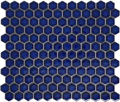 Vista 8 de Tenedos Azulejo de mosaico de porcelana hexagonal azul cobalto de 1 pulgada con acabado brillante, caja de 5 hojas para cocina, salpicadero, baño