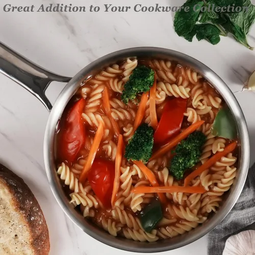 Vista 7 de Juego de cacerolas con tapas, 5 capas de acero inoxidable de 1.5 cuartos y 3 cuartos de galón, utensilios de cocina de grado profesional, compatible