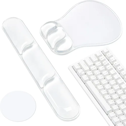 Vista 9 de Ospelelf Juego de alfombrilla de mouse con reposamuñecas de gel ergonómico para teclado, soporte de muñeca con parte inferior de goma Negro y gris