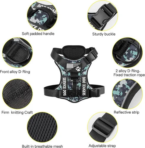 Vista 156 de Demigreat Arnés de perro de servicio, arnés reflectante para perro con 5 parches, arnés Oxford suave ajustable para mascotas, malla de capa