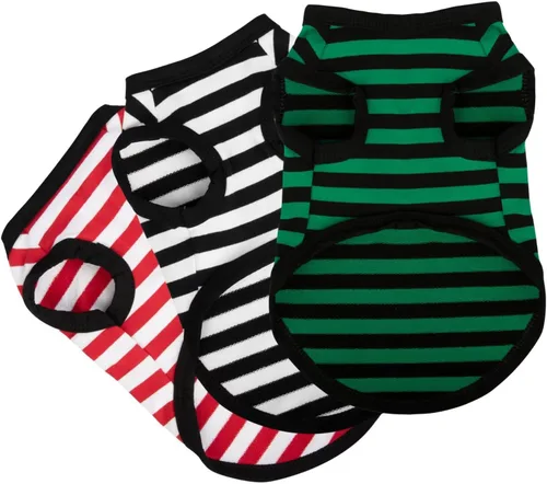Vista 8 de Paiaite 3 piezas de camisa para perro a rayas de color oscuro, camisas sin mangas de algodón para cachorros, ropa transpirable para mascotas