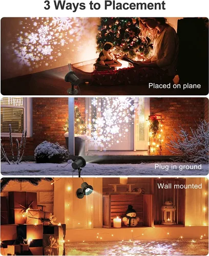Vista 3 de Proyector de luces de Navidad al aire libre, luces LED impermeables de copo de nieve para exteriores, efecto de nieve dinámica de nieve, iluminación