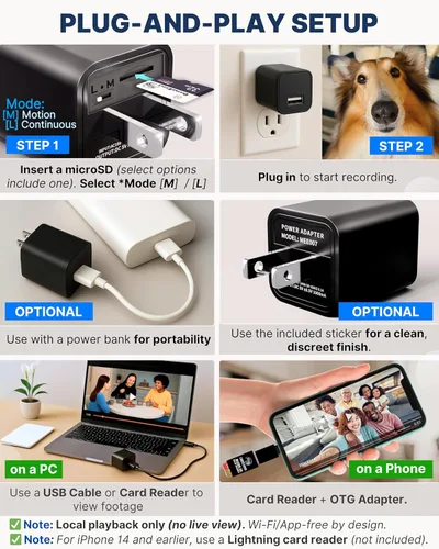 Vista 4 de DIVINEEAGLE Cámara domo Full HD enchufable – Cámara para mascotas de 1080p confiable premium con detección de movimiento – Fácil configuración sin