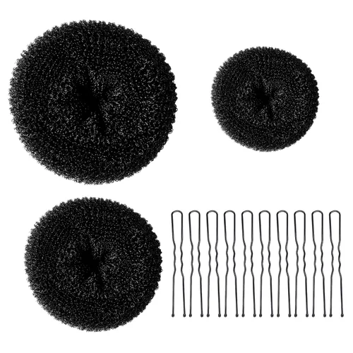 TsMADDTs Fabricante de rosquillas para moños, 3 piezas de fabricante de moños negros con 20 piezas de horquillas para ballet, baile