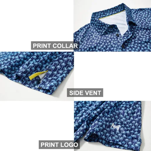Vista 4 de Camisas de golf para hombre, Dry Fit, manga corta, estampado, de rendimiento, absorbe la humedad