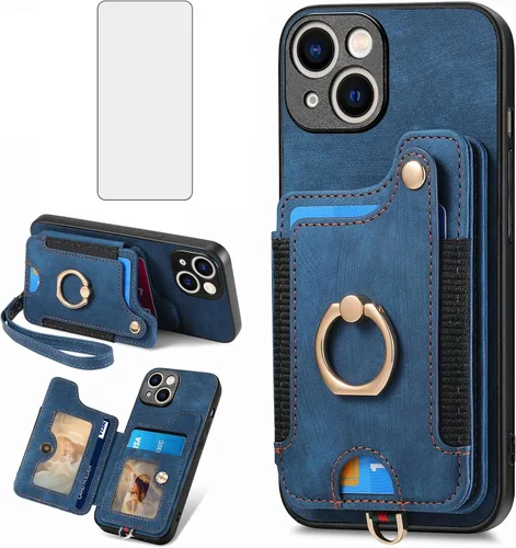 Vista 11 de Asuwish Funda de teléfono para iPhone 15 de 6.1 pulgadas con protector de pantalla de vidrio templado y correa para la muñeca, soporte para tarjeta