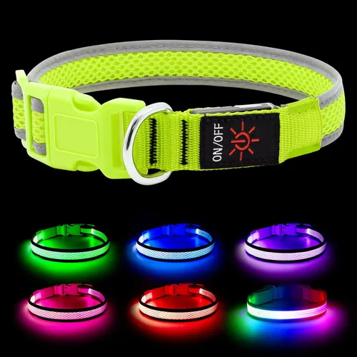 Vista 13 de YFbrite Collar LED para perro XS, ligero collar para gato, cómodo collar de cachorro iluminado, recargable por USB, luz de seguridad ajustable