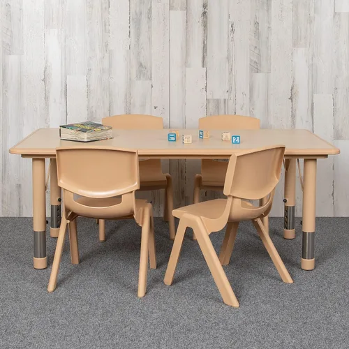 Vista 8 de Flash Furniture Emmy - Juego de mesa rectangular de plástico natural ajustable con 4 sillas, 23.625 pulgadas de ancho x 47.25 pulgadas de largo