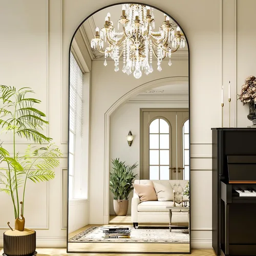 Vista 9 de XRAMFY Espejo arqueado de longitud completa de 56"x21" Espejos de piso con marco de aleación de aluminio de pie libre para montar en la pared Negro