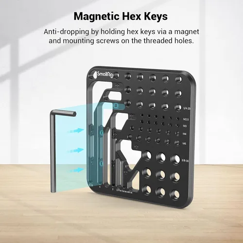 Vista 5 de SmallRig 20Pcs Screws and Hex Key Storage Plate with 1/4"-20 3/8"-16 M2.5 M3 M4 M5 Stainless Steel Screws and 4Pcs Hex Keys MD3184