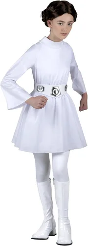 Vista 3 de STAR WARS Disfraz juvenil oficial de la princesa Leia, vestido con capucha con cinturón y peluca multicolor