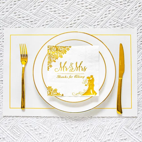 Vista 2 de 100 servilletas doradas de boda para recepción, cóctel, desechables para compromiso, decoración de fiesta de despedida de soltera