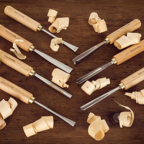 Vista 3 de Juego de cinceles de herramientas de tallado de madera para carpintería de 7 piezas con bolsa de lona, gubias y juego de cinceles para tallar
