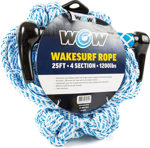 Vista 2 de WOW Sports Cuerda de remolque para wakeboard, esquí acuático y wakesurf, cuerda de 4 secciones, 25 pies