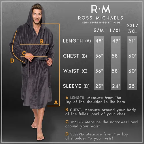 Vista 3 de Ross Michaels Mens Robe Hooded Wrap Style - Mid Length Plush Fleece Bathrobe