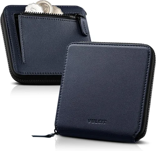 VULKIT Cartera minimalista con bolsillo para monedas, cartera con bloqueo Azul marino