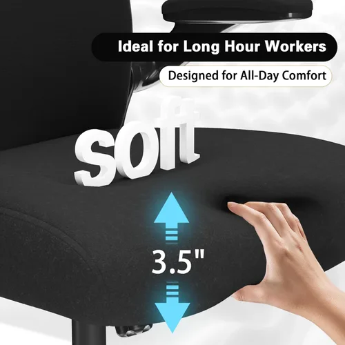 Vista 4 de Silla de escritorio de oficina con soporte lumbar ergonómico, cojín de asiento extra grueso, brazos abatibles, respaldo de malla transpirable, silla