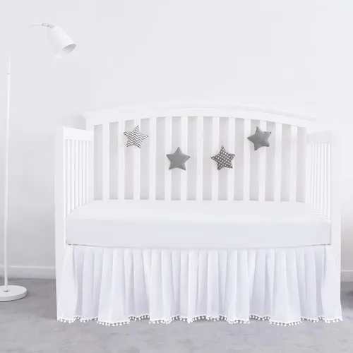 Vista 10 de Falda de Cama para Cuna Gris de 4 Lados con Volantes Plisados, Ropa de Cama Ajustable para Guardería para Niñas o Niños, Compatible con Todas