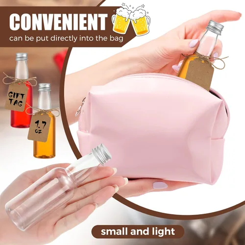 Vista 5 de Mifoci Juego de 100 mini botellas con tapas, mini botellas de licor de alcohol, botellas de plástico transparente de 2.5 onzas con tapa de rosca