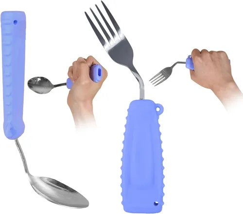 Vista 8 de Utensilios de cubiertos con peso adaptable, tenedor en ángulo para temblores de manos, Parkinson, utensilios con peso con asas antideslizantes