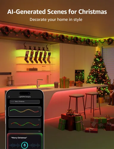 Vista 4 de Lepro S1 - Tira de luces LED AI para dormitorio, 100 pies (2 rollos de 50 pies), tiras de luz RGB inteligentes con efectos de persecución IC