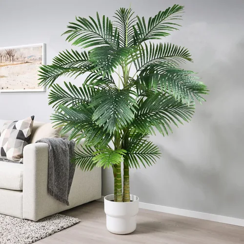Vista 3 de Paquete de 2 plantas artificiales de palmera areca de 6 pies, palmera falsa para interiores y exteriores, decoración moderna, plantas de imitación
