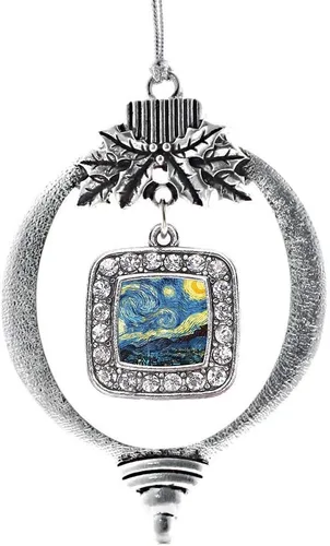 Vista 156 de Inspired Silver - Adorno de flor de iris - Adornos navideños con dije cuadrado de plata con joyas de circonita cúbica