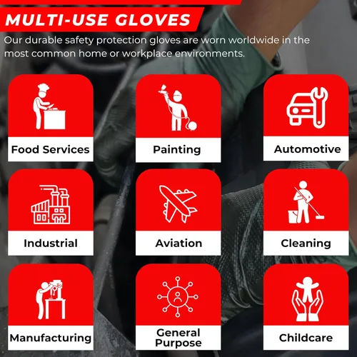 Vista 6 de Guantes industriales de nitrilo de 2 capas de 8.5 milésimas de pulgada de grosor, desechables, resistentes a desgarros, textura de diamante elevado