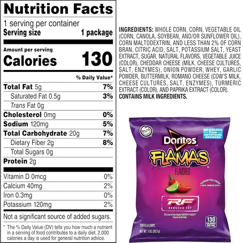 Vista 3 de Doritos Chips de tortilla reducidos en grasa, sabor a flamas, 1 onza (paquete de 72)