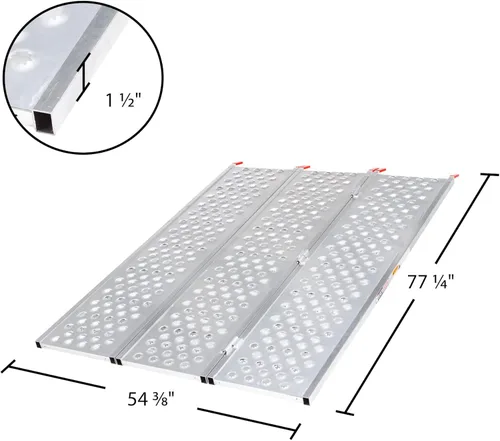 Vista 2 de Black Widow Rampa de Carga de ATV de Aluminio Extra Ancha Tri-Plegable con Superficie de Placa Perforada 77" x 54" - Capacidad de Peso de 1,500 lb