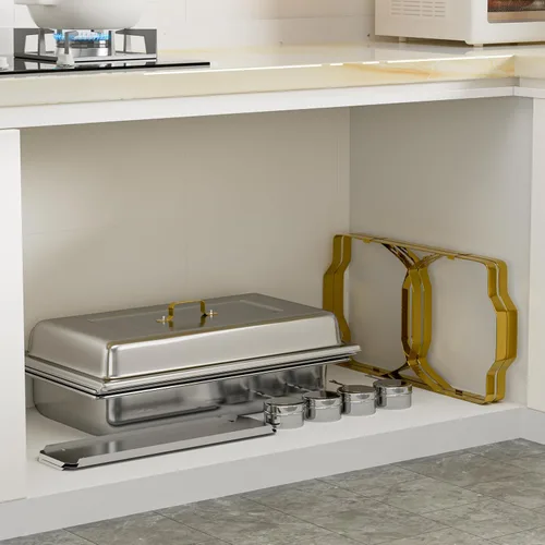 Vista 9 de IMACONE Juegos de Recipientes Calentadores de Buffet (Chafing Dish) de 2 Piezas, 8 Cuartos de Galón de Acero Inoxidable Rectangulares Chafers