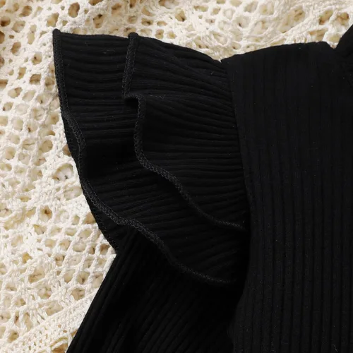 Vista 3 de mdnhsb Conjunto de 2 piezas de ropa de otoño e invierno para niña pequeña, con volantes, cuello alto, suéter de punto y minifalda con botones a