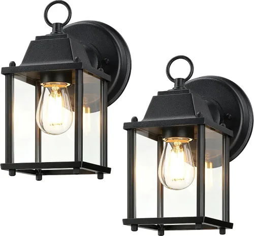 Vista 13 de LIT-PaTH Farol de pared para exteriores, aplique de pared como accesorio de iluminación de porche, base E26, carcasa de aluminio más vidrio Blanco