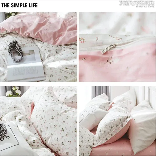 Vista 8 de AMWAN Juego de ropa de cama 100% algodón con diseño botánico de flores estilo jardín, 1 funda de edredón y 2 fundas de almohada, tamaño matrimonial