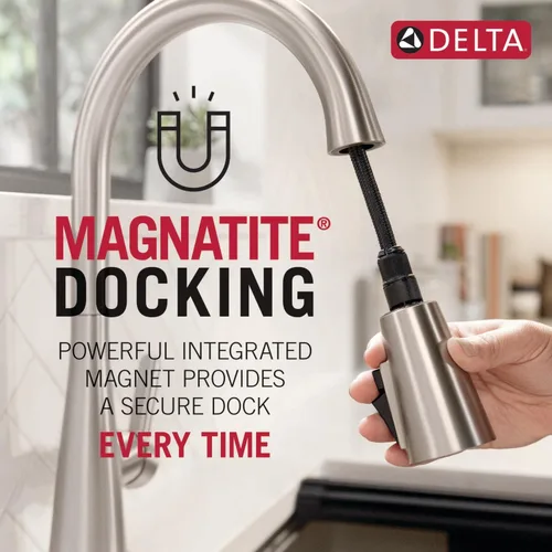 Vista 7 de Delta 9113TV-AR-DST Essa - Grifo de cocina, VoiceIQ, acero inoxidable ártico
