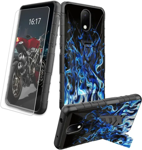 Vista 61 de Funda para AT&T Maestro Max 2021/Cricket Ovation 2 con protector de pantalla de vidrio templado, funda resistente con función atril integrada