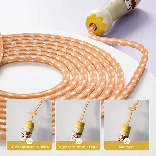 Vista 4 de Cuerda de saltar para niños, cuerda de saltar trenzada de algodón ajustable con mango de madera para niños pequeños, fitness, entrenamiento