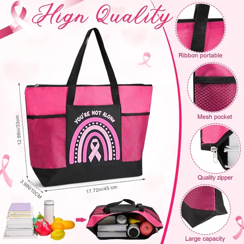 Vista 3 de Bolsas de regalo para concientización sobre el cáncer de mama, bolsas de señal de cinta rosa para mujer, bolsillo de malla, apoyo para concientizar