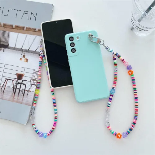 Vista 5 de Funda de teléfono con cuerda colgante para Samsung Galaxy S21 S20 FE S10 Plus Lite A50 A70 A12 A22 A32 A42 A52 A72 5G funda de silicona rosa